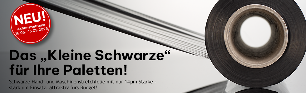 HILDE24 | Schwarze Hand- und Maschinenstretchfolie mit nur
14 my Stärke, Musterrolle anfordern!